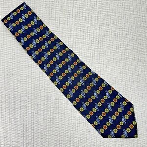 VTG Andrew Scott Navy Floral Geometric Handmade 100% Silk‎ Tie